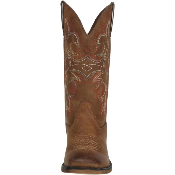 ⚡Women's Brown Square Toe Cowgirl Cowboy Boots Mid Calf With Chunky Heel - Picture 7 of 9